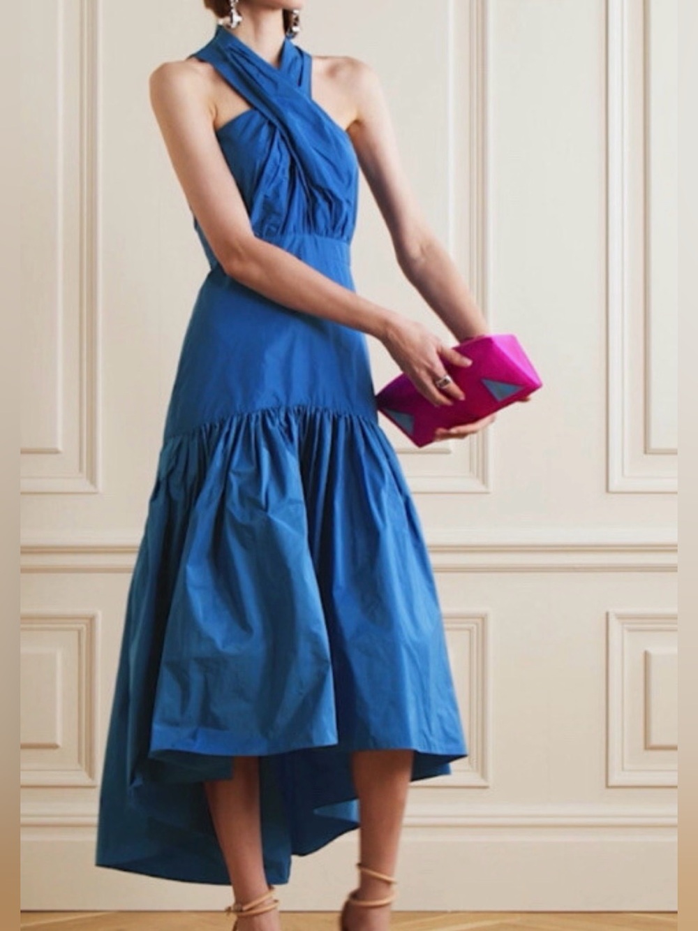 Veronica Beard Cobalt Blue Cross-Neck High-Low Dress